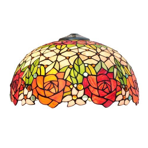 AIBOTY Tiffany 16 Zoll Buntglas Rose Lampenschirme Ersatz nur handgemachte rote orange Blume Lampenschirm Vintage Pastorale Lichtabdeckung passend für Tischlampe Stehleuchte Pendelleuchte,Beige von AIBOTY