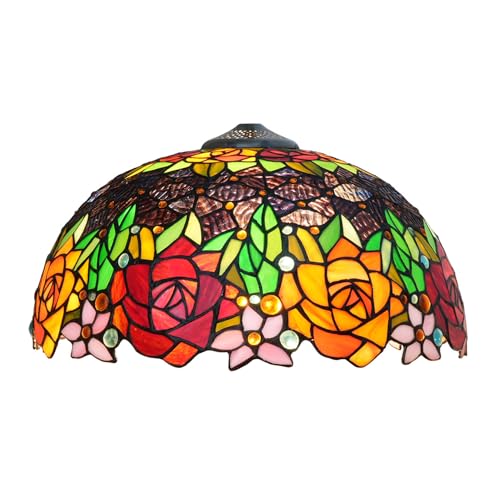 AIBOTY Tiffany 16 Zoll Buntglas Rose Lampenschirme Ersatz nur handgemachte rote orange Blume Lampenschirm Vintage Pastorale Lichtabdeckung passend für Tischlampe Stehleuchte Pendelleuchte,Schwarz von AIBOTY