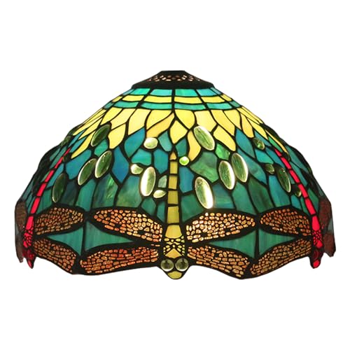 AIBOTY Tiffany Stil Buntglas Lampenschirme Ersatz, nur 12 Zoll breiter handgefertigter Retro Dragonfly Lampenschirm passend für Tischleuchte Pendelleuchte Deckenleuchten,Blau von AIBOTY