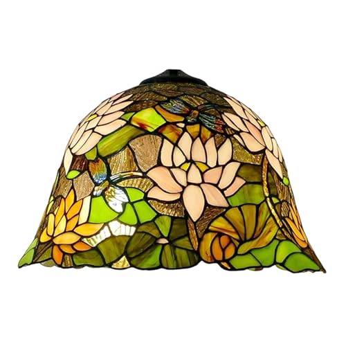 AIBOTY Tiffany Stil Buntglas Lampenschirme Ersatz, nur 16 Zoll breiter handgemachter Lotus Libelle Sonnenblume Lampenschirm passend für Tischleuchte Pendelleuchte Stehlampen,Lotus von AIBOTY