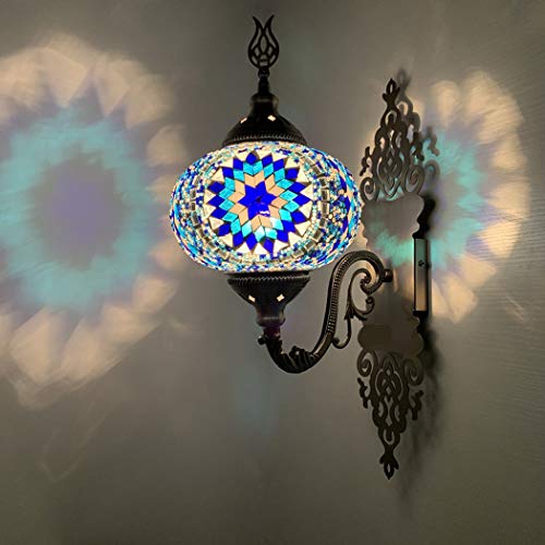 AIBOTY Türkische marokkanische Wandleuchte Lampe mit 7 Zoll Mosaik Glas Kugel, handgemachte Tiffany Stil Buntglas Kugel mit handgeschnittenen bunten Glasperlen Laterne Wandleuchte,E von AIBOTY