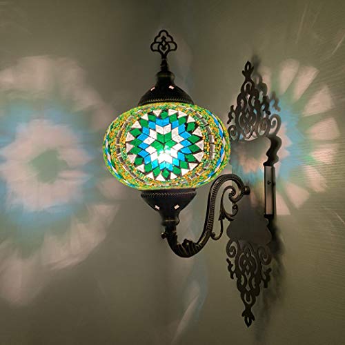 AIBOTY Türkische marokkanische Wandleuchte Lampe mit 7 Zoll Mosaik Glas Kugel, handgemachte Tiffany Stil Buntglas Kugel mit handgeschnittenen bunten Glasperlen Laterne Wandleuchte,G von AIBOTY