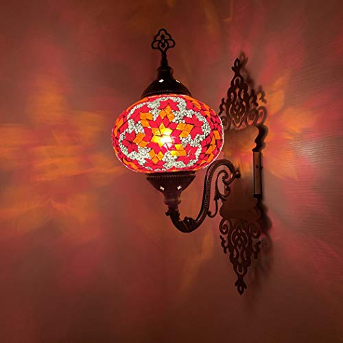 AIBOTY Türkische marokkanische Wandleuchte Lampe mit 7 Zoll Mosaik Glas Kugel, handgemachte Tiffany Stil Buntglas Kugel mit handgeschnittenen bunten Glasperlen Laterne Wandleuchte,J von AIBOTY