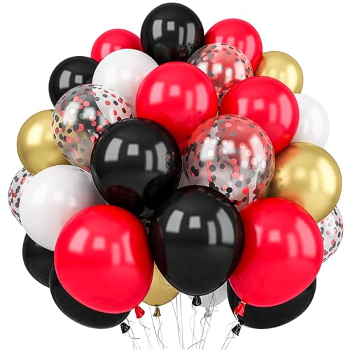 60 Stück Schwarz Rot Weiß Gold Luftballons und Rot Schwarz Konfetti Ballons für Hochzeit Geburtstag Festival Party Dekoration von AIBYGHCEL