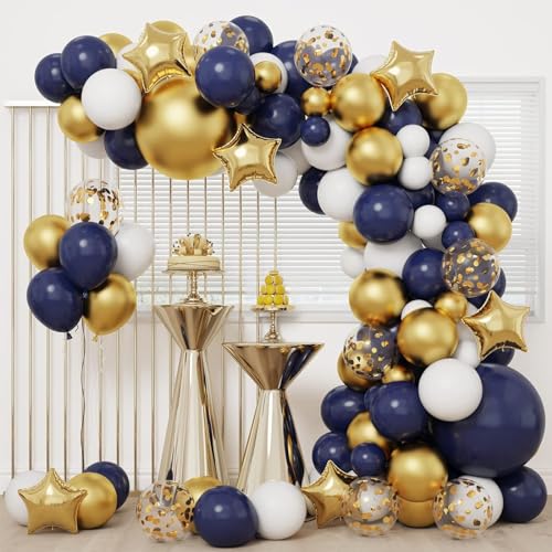 89 Stück Metallic Blau Weiß Ballon Girlande Bogen Kit Dunkelblau Luftballons Set für Baby Shower Hochzeit Geburtstag Abschluss Jahrestag Junggesellinnenabschied Hintergrund Dekorationen von AIBYGHCEL