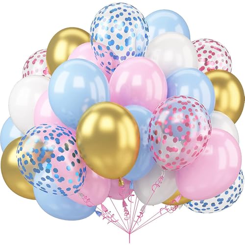 Rosa und Blau Luftballons, 12 Zoll Metallic Blau Rosa Luftballons Pastell Blau Rosa Konfetti Ballon für Babyparty Party Ballons Geschlecht Enthüllung Geburtstag Hochzeit Braut Party Abschlussfeier von AIBYGHCEL