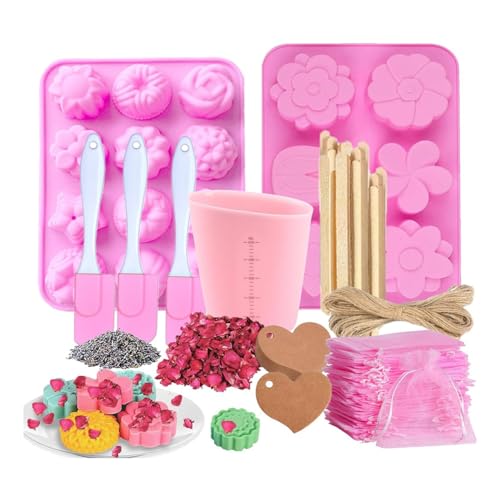 AIDIRui Kit zur Herstellung von Seife – Seifenform, Messbecher, Rührstab, Organza-Beutel, getrocknete Blumen (Rosa) von AIDIRui