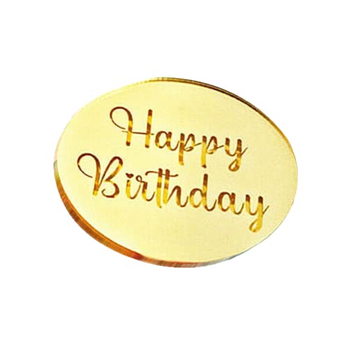 Happy Birthday Cupcake-Topper, runde Scheibe, Acryl, lasergeschnitten, Party-Dekoration, Gold, 20 Stück von AIDNTBEO