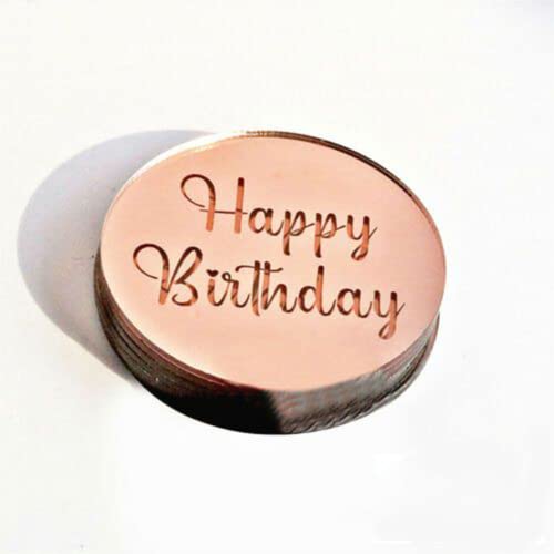 Happy Birthday Cupcake-Topper, runde Scheibe, Acryl, lasergeschnitten, Party-Dekoration, Roségold, 5 Stück von AIDNTBEO