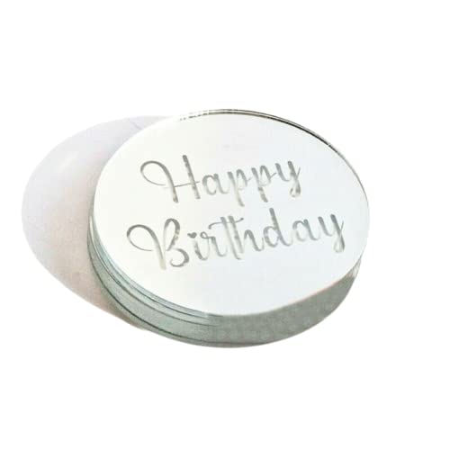 Cupcake-Topper "Happy Birthday", runde Scheibe, Acryl, lasergeschnitten, Party-Dekoration, Silber, 10 Stück von AIDNTBEO