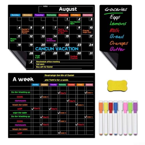 AIDNTBEO Magnetisches Kühlschrank-Whiteboard-Planer-Set, trocken abwischbar, Wochenkalender, Whiteboard, 8 magnetische Stifte und 1 trocken abwischbarer Radiergummi für Terminplanung, von AIDNTBEO