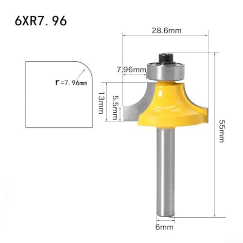 AIDNTBEO R7.96 Hochleistungsfräser für Holzarbeiten, 6 mm Schaft mit Lager von AIDNTBEO