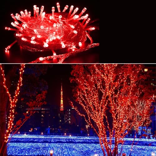 AIDNTBEO Weihnachtsbaum-Lichterkette, 200 LEDs, für den Außenbereich, netzbetrieben, wasserdicht, für Innen- und Außenbereich, Garten, Weihnachtsdekoration (rot (rot) von AIDNTBEO