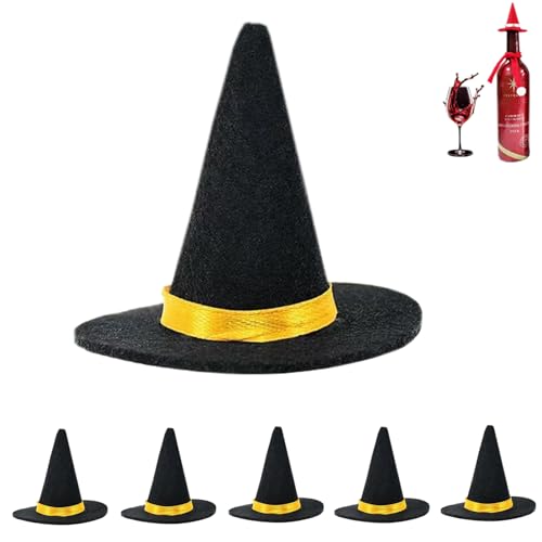 AIDODIA Mini-Hexenhüte, Flaschendekor, Filzhut Mini Trachtenhut, Halloween-Hexendekorationen, Weihnachtshexenhut, Halloween-Weihnachten-Party-Dekorationen Bastelbedarf (Schwarz) von AIDODIA