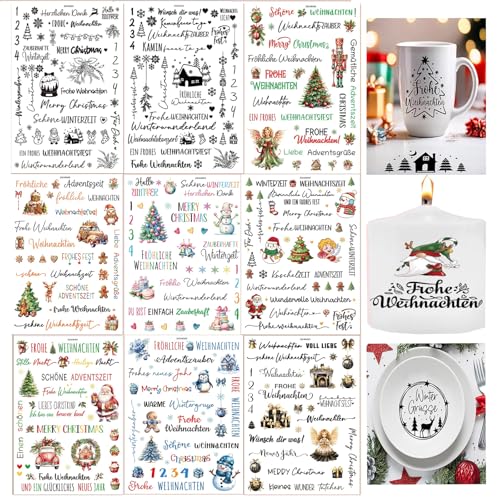 Rub On Sticker,9 pcs Rub On Sticker Weihnachten,Rub On Sticker Transfers,Rub-On-Transfer-Aufkleber,Rub On Transfer Aufkleber Weihnachten,für Möbel Fenster Glas Tassen von AIDODIA