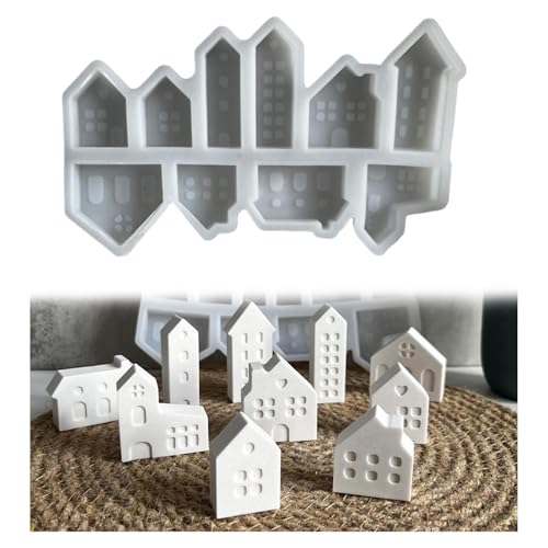 Silikonform Weihnachten,Christmas Silikonform Haus,DIY Silikonformen Gießformen,Weihnachten Deko,Silikonform Mini Häuser,Gipsformen Zum Gießen Für Garten Party (10PCS Mini Häuser) von AIDODIA