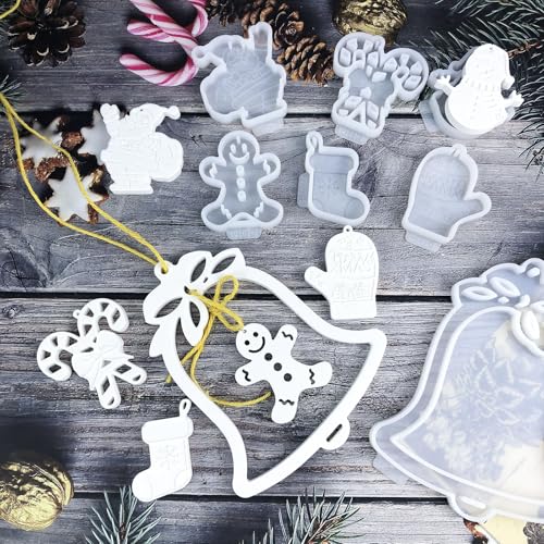 Silikonformen Gießformen,Weihnachtsanhänger Gipsformen,Silikonform Weihnachten Anhänger, Weihnachtsanhänger-DIY-Set Gipsformen, Epoxidharz Formen Zur Herstellung Von Weihnachtsdekorationen (A) von AIDODIA