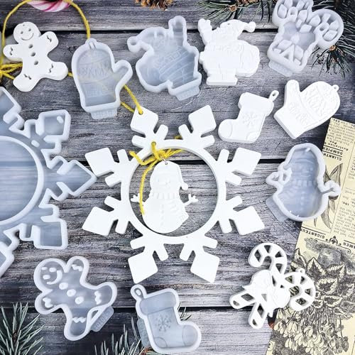 Silikonformen Gießformen,Weihnachtsanhänger Gipsformen,Silikonform Weihnachten Anhänger, Weihnachtsanhänger-DIY-Set Gipsformen, Epoxidharz Formen Zur Herstellung Von Weihnachtsdekorationen (C) von AIDODIA