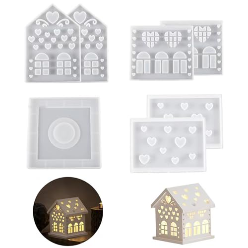 Silikonformen Gießformen Häuser, Silikonform Weihnachten, 3D Silikonform Haus Silikonform, Silikonform Kerzenhalter, Silikonformen Gießformen Weihnachten, Handwerk, Heimdekoration (7PCS) von AIDODIA