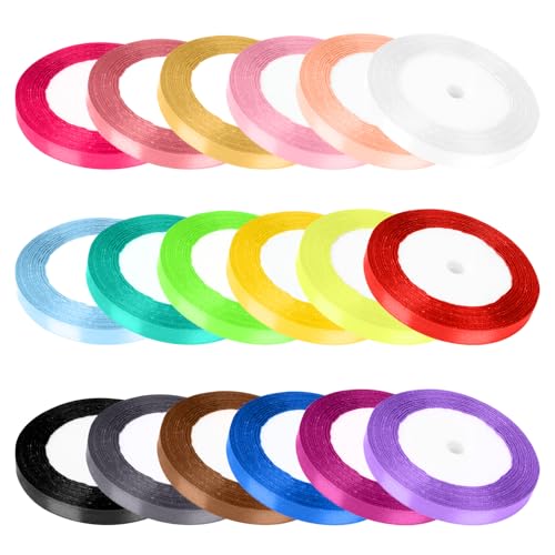 AIDUCHO Geschenkband 18 Rollen,Polyester Satinband,Satinbänder Bunt Geschenkband Set,Geschenkband Satin,Schleifenband für Geschenkverpackung,DIY Handwerk,Hochzeitsdekoration,18 Farben 10 mm x 22 m von AIDUCHO