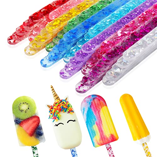 AIERSA 50 Stück Acryl-Eisstäbchen, wiederverwendbar, für Eis am Stiel, zum Selbermachen, für Eis am Stiel, Cake-Pop, Süßigkeiten, Wüste, Basteln, 10 Farben von AIERSA