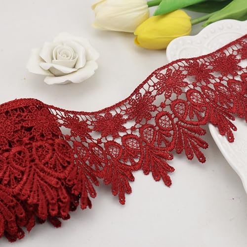 Bordeaux-Spitzenborte, 8,9 cm breit, Venise-Spitzenband, bestickte Randborte zum Nähen, Basteln, Hochzeit, Applikation, Heimdekoration Bordeaux-Spitzenborte, 8,9 cm breit, Venise-Spitzenband, bestickte Randborte zum Nähen, Basteln, Hochzeit, Applikation, Heimdekoration von AIETSYEI