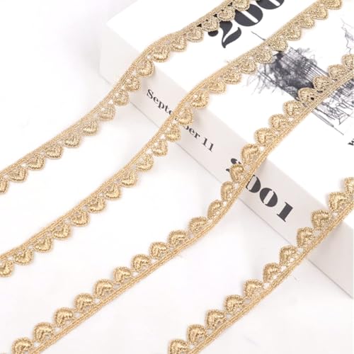 Goldene Spitzenborte Venedig Gold Spitzenband Metaillic Stickerei Spitze Liebe Handwerk Spitze zum Nähen, Kuchen Fransen, Hochzeit Brautkleid (4,8 Yards, Love) von AIETSYEI