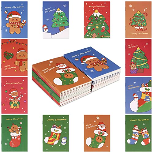 AIEX 30 Stück Taschen Notizbuch mit Weihnachtsmotiven, Weihnachts Notizblock Mini Weihnachten Notizzettel Goodie Bag Stuffers für Kinder Erwachsene Geburtstag von AIEX