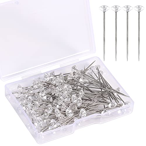 AIEX 100pcs 4cm Stecknadeln mit Diamant Kopf, Lange Gerade Dekonadel mit Diamant zum Quilten Fixieren von Fotos Hochzeits Strauß Corsagen Blumen DIY Basteln von AIEX