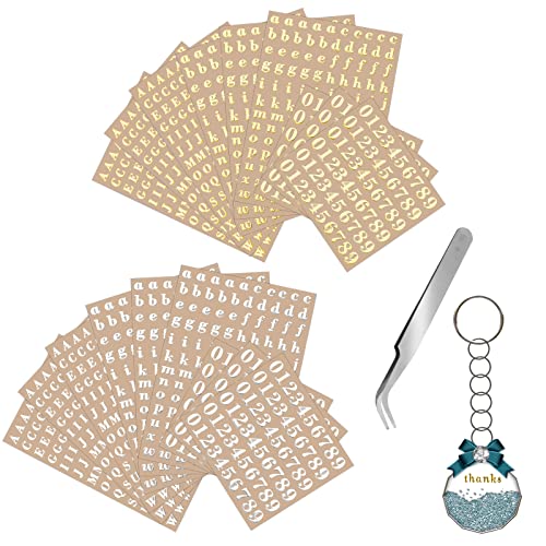 AIEX 18 Blatt Buchstaben Zahlen Aufkleber, Selbstklebend Metall Mini Buchstaben Aufkleber Nummernaufkleber mit Einer Pinzette für Scrapbooking Dekoration aus Epoxidharzguss Basteln (Gold, Silber) von AIEX