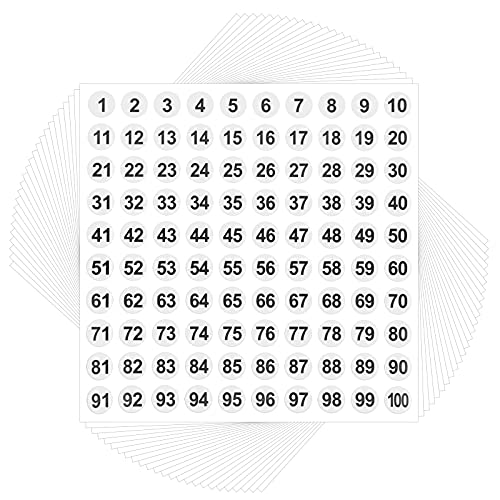 AIEX 25 Blatt Zahlen, selbstklebend, 1-100, Vinyl, Nummer, selbstklebend, wasserdicht, Sortierung, Boxen, Aufbewahrung, Aufbewahrungsfächer, für den Innen- und Außenbereich, Büro, Schulbedarf (weiß, 1 von AIEX