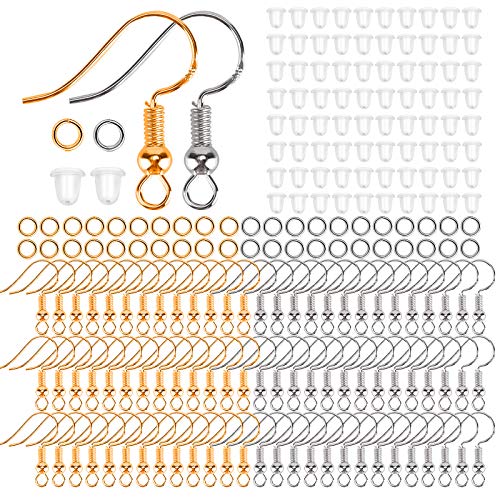 AIEX 300 Stück 925 Versilberte Ohrringhaken Hypoallergene Ohrhaken für Die Herstellung von DIY Ohrringen mit Durchsichtigen Ohrring Sicherheitsrücken und Biegeringen (Silber und Gold) von AIEX