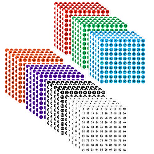 AIEX 35 Blatt Aufkleber Nummer 1-100, rund, Vinyl, 7 Farben, selbstklebend, wasserdicht, zum Sortieren von Aufbewahrungsboxen, Schließfächern, Schulbedarf im Büro (1 cm) von AIEX