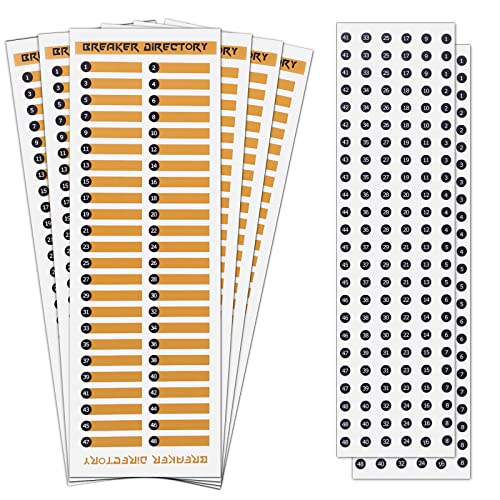 AIEX 6 Stück Etiketten für elektrische Schalttafeln + 2 runde Nummernaufkleber, selbstklebend, Schutzschalter-Etiketten, selbstklebend, für Türverkleidung, elektrische Box (bis zu 48) von AIEX