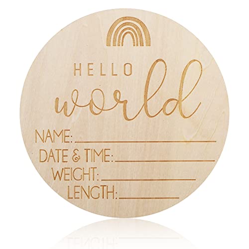 AIEX Baby Ankündigung Schild, Rundes Holz-Neugeborenen-Willkommensschild Hello World, neues Baby-Schild für Foto-Requisiten, Babyparty, Kinderzimmer von AIEX