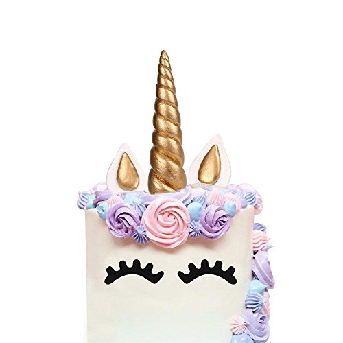 AIEX Einhorn Kuchen Topper Gold Cake Topper für Geburtstag Hochzeit Party Kuchendeko, Niedlich Horn Ohren und Wimpern Kuchen Torte Deko(5 Stücke) von AIEX