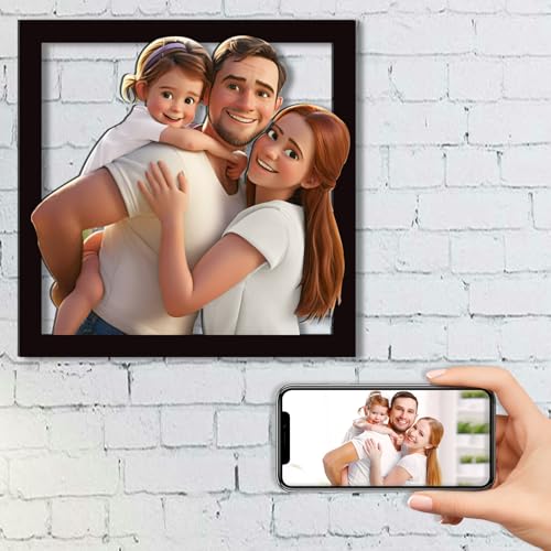 AIFLM Personalisierte 3D Cartoon Stil Foto Holz Fotorahmen Zeichen - Benutzerdefinierte Familie Foto 3D Cartoon Portrait Geschenk Karikatur Bilderrahmen - Hochzeitstag Weihnachtspaar Geschenk von AIFLM