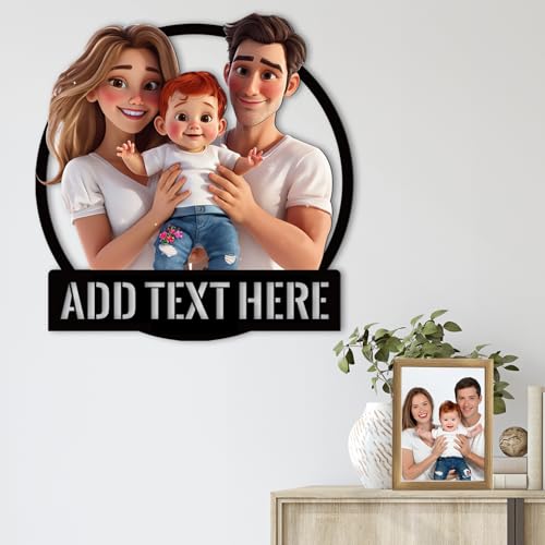 AIFLM Personalisierte 3D Cartoon Stil Foto Holz Fotorahmen Zeichen Personalisierte Familie Foto 3D Cartoon Portrait Karikatur Bilderrahmen Hochzeitstag Weihnachtspaar Wanddekoration Geschenk von AIFLM