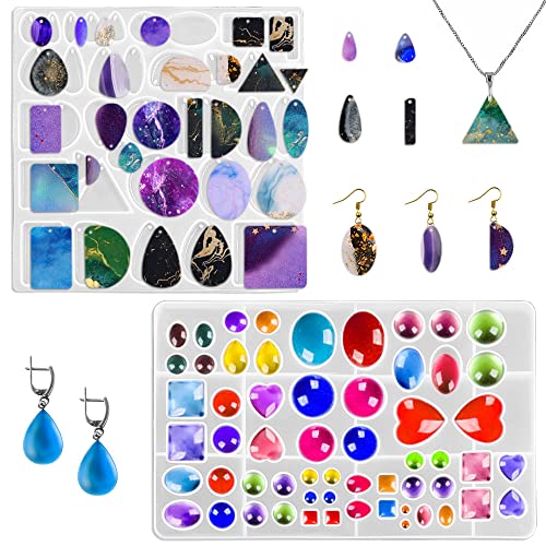 2 Set Harzform Schmuck, AIFUDA Epoxidharz Kit Formen Schmuckherstellung Silikonformen für Harz Gem Halskette Anhänger Ohrring von AIFUDA