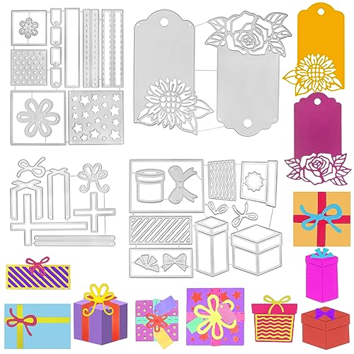 4 x Geschenkbox-Stanzformen für Kartenherstellung, AIFUDA Etiketten-Tag-Stanzformen Blume Metall Stanzform Pflanzenetiketten Prägeschablonen Vorlage für AIFUDA Scrapbooking Papier Handwerk von AIFUDA