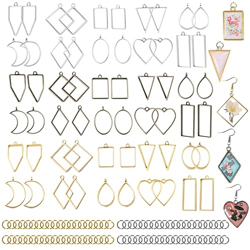 AIFUDA 60 Pcs Bezels for Resin Jewelry Making, Hollow Frame Pendant Epoxy Resin Kits Open Bezels for Resin Casting Necklace Earring Jewellery Making Supplies von AIFUDA