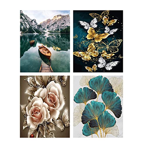 Diamond Painting, 4 Teiliges Set Daiments Painting Bilder Mit Diamond Painting Zubehör 5D Diamant Painting Für Indie Aesthetic Room Decor Blume Landschaft(30x40cm/12x16 Zoll) von AIKEWO