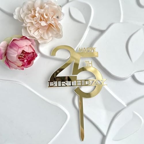 AILEXI 1pcs Acryl Glitter Kuchen Dekorieren Toppers mit Happy Birthday 25th Gold A604 von AILEXI