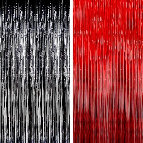 AILEXI 2 PCS 92CM*245CM Partei liefert Folie Fringe Schimmer Vorhänge, Tür Fenster Dekorationen Streamer oder Wand Backdrop Tinsels - Schwarz Rot von AILEXI