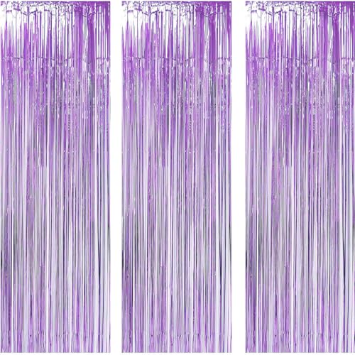 AILEXI 3 Pack Metall Lametta Vorhänge Folie Fransen Schimmer Vorhang Tür Fenster Dekoration für Geburtstag Hochzeit Partei liefert Luftschlangen 92 * 245cm - Violett von AILEXI