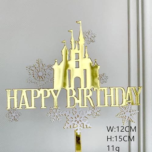 AILEXI Acryl Glitter Kuchen Dekorieren Toppers.1pcs Happy Birthday Schloss Gold Weiß und 8 weiße Schneeflocken A501 von AILEXI