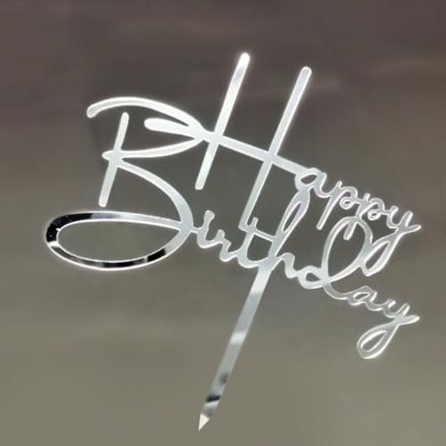 AILEXI Acryl-Glitzer-Kuchendekoration, "Happy Birthday", Silber, A202, 1 Stück von AILEXI