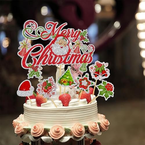 AILEXI Glitzerkuchen- und Cupcake-Topper für Party-Dekorationen – Frohe Weihnachten, Set 02, 7 Stück von AILEXI