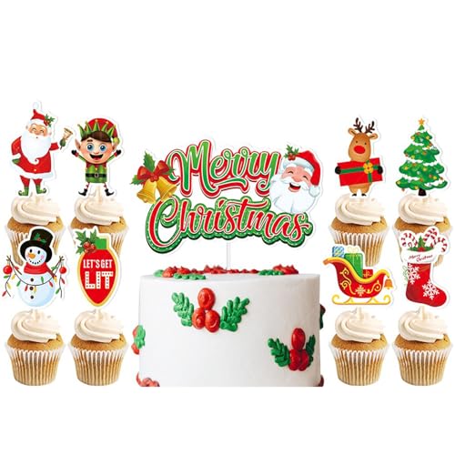 AILEXI Glitzernde Kuchen- und Cupcake-Aufsätze für Party-Dekorationen – Frohe Weihnachten, Set 03, 9 Stück von AILEXI