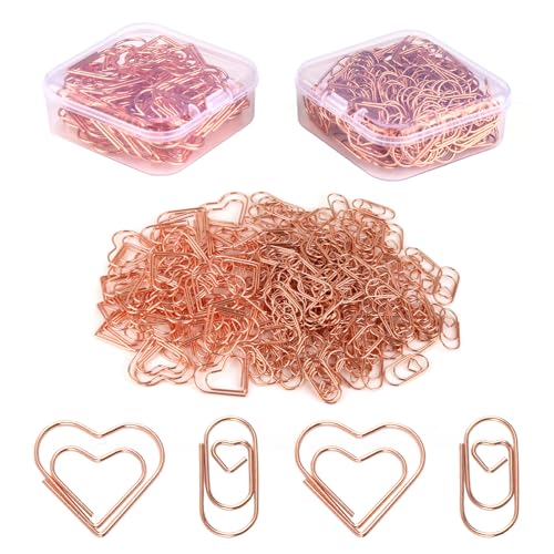 200 Stück Büroklammern Herz, 2 Stil Metall Büroklammern Rosegold, Klein Lesezeichen Büroklammern Klein, Aesthetic Paper Clips für Hochzeit Büroschule und Organisation Persönlicher Dokumente von AILUYA